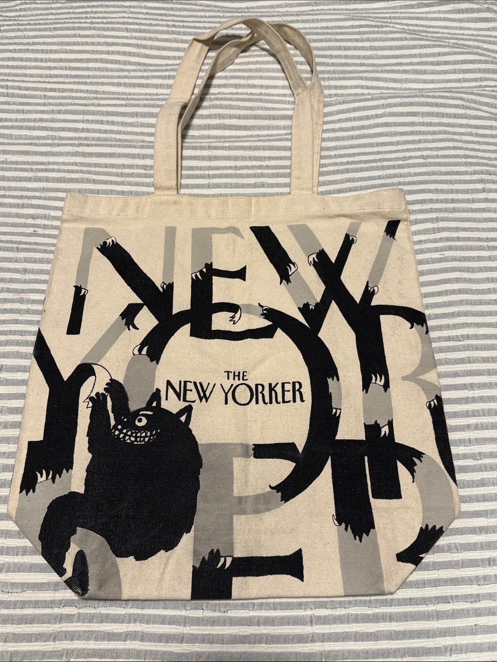 New Yorker Beige Canvas Tote with Black Monster Graphic - Good Condition - Picture 3 of 5
